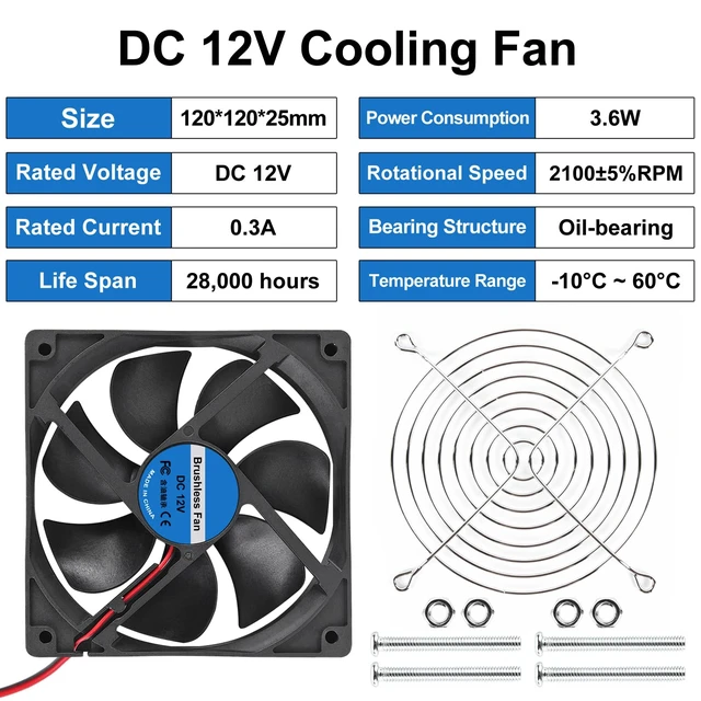 Alt view image 4 of 7 - 2Pcs 120mm 12V DC Brushless Cooling Fan 2-Pin Case Fans 2 Pin for PC Computer CPU Cooling