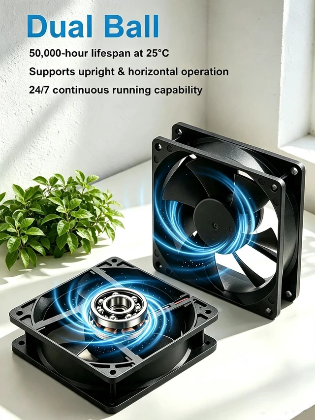 Alt view image 4 of 6 - 2 Pack IP67 80mm Waterproof Computer Fan 12V DC 2P for DIY Cooling | Dual Ball Bearing High Speed Small 12v Fan for RV Fridge Greenhouse solar generators PSU chicken coops Electronics Cabinet