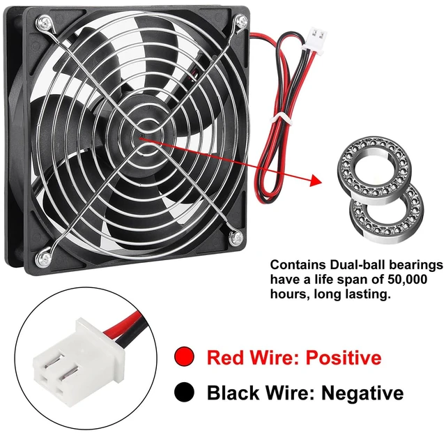 Alt view image 2 of 7 - 2Pcs 120mm 12V DC Brushless Cooling Fan Dual Ball Bearing 2-Pin Case Fans 2 Pin Computer Fan for PC Computer CPU Cooling