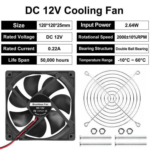 Alt view image 4 of 7 - 2Pcs 120mm 12V DC Brushless Cooling Fan Dual Ball Bearing 2-Pin Case Fans 2 Pin Computer Fan for PC Computer CPU Cooling