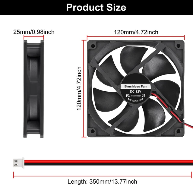 Alt view image 5 of 7 - 2Pcs 120mm 12V DC Brushless Cooling Fan Dual Ball Bearing 2-Pin Case Fans 2 Pin Computer Fan for PC Computer CPU Cooling