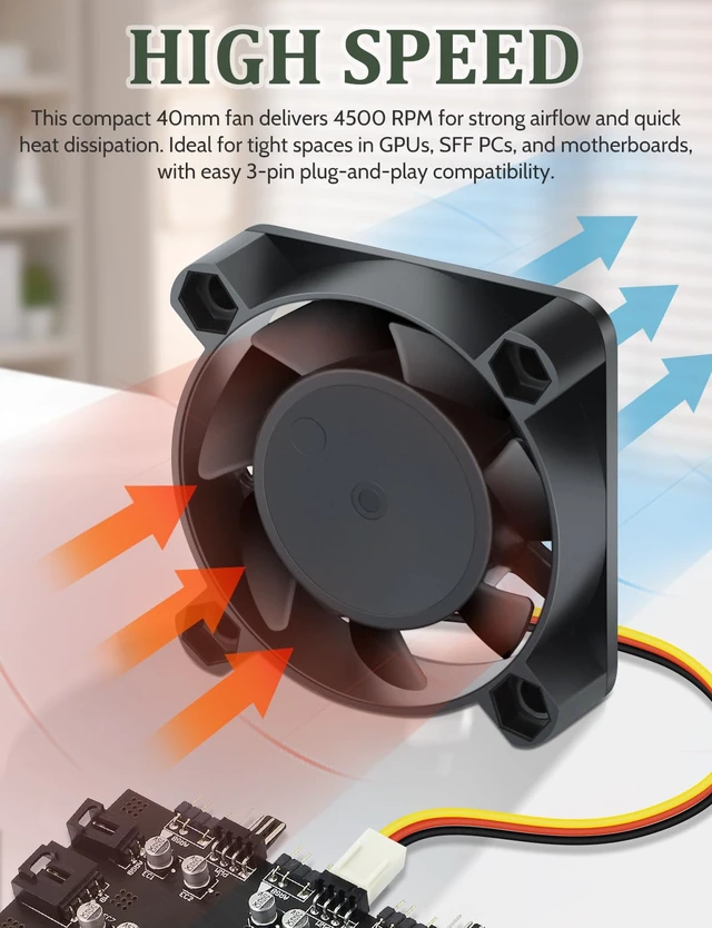 Alt view image 6 of 7 - 40mm x 10mm 3Pin DC Brushless Fan High Speed 12V 2 Packs | Computer Case Fan for 3D Printer DVR DIY Projector Switches Power Supply Inverter RV Fridge CPU Cooler Battery Box NAS
