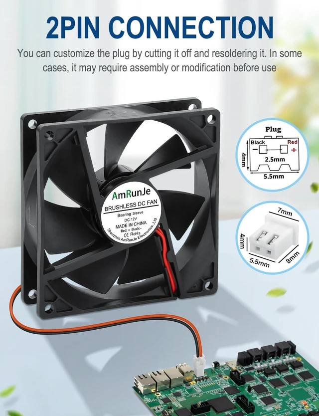 Alt view image 4 of 6 - Small Cooling Fan 92mm DC Brushless Fans 2PACKS, 2Pin 12v 2000rpm | Computer Case Fan for Laptop, Server, RV Refrigerator, Mini PC, DIY,3D Printer, Amplifier, Electronics Cabinet