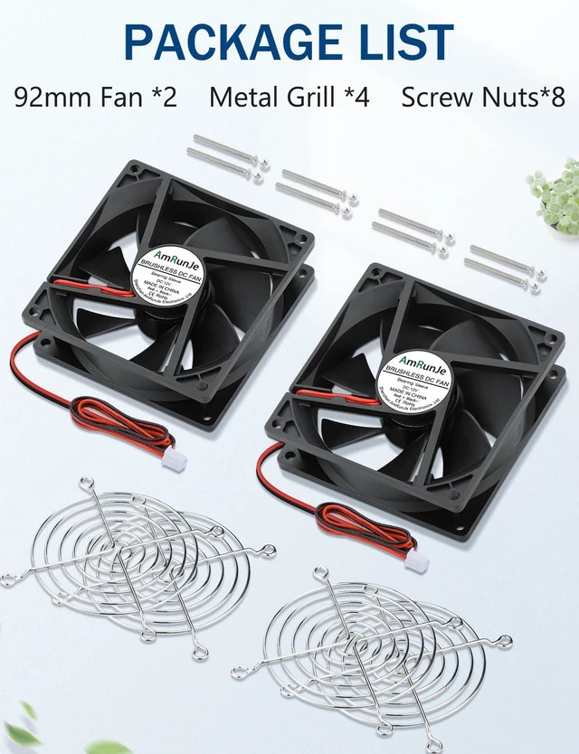 Alt view image 6 of 6 - Small Cooling Fan 92mm DC Brushless Fans 2PACKS, 2Pin 12v 2000rpm | Computer Case Fan for Laptop, Server, RV Refrigerator, Mini PC, DIY,3D Printer, Amplifier, Electronics Cabinet