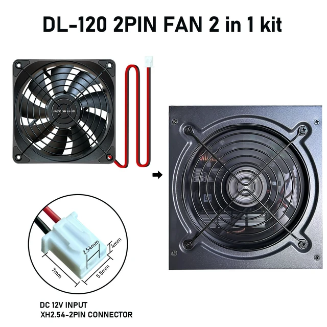Alt view image 3 of 7 - 120mm Fan 2 Pack 12V Fan,Slient Version High Airflow 12V 2pin PSU PC Fans, DL-120 with Hydraulic Bearing 2,000RPM Cooling Fan for Computer,RV Refrigerator, TV Cabinet, Dryer, dehumidifier, Grow Tent