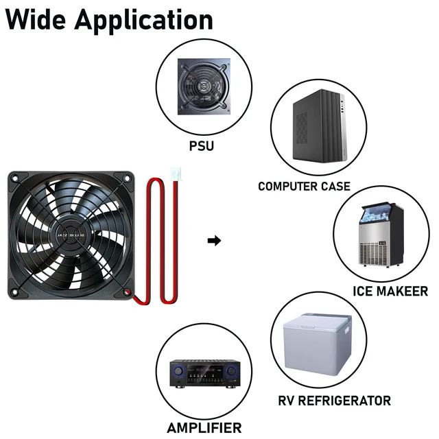 Alt view image 2 of 7 - 120mm Fan 2 Pack 12V Fan,Slient Version High Airflow 12V 2pin PSU PC Fans, DL-120 with Hydraulic Bearing 2,000RPM Cooling Fan for Computer,RV Refrigerator, TV Cabinet, Dryer, dehumidifier, Grow Tent