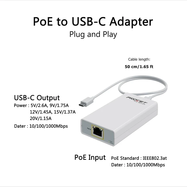 Alt view image 2 of 5 - Gigabit PoE to USB C Converter, USB-C to Ethernet Adapter with 23W Charging | Power & Data 2-in-1 RJ45 Port to Type-C Adapter for Smart Phone/Tablet, 10/100/1000Mbps High Speed Plug & Play,IEEE802.3at