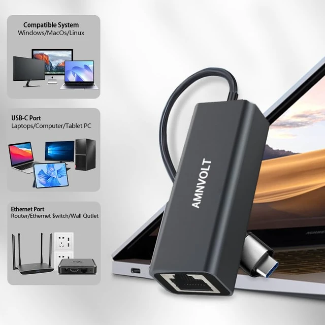 Alt view image 4 of 7 - USB 5Gbps Ethernet Adapter, Ultra Speed USB 3.2 to RJ45 LAN Network Converter,USB Type A/C Realtek RTL8157 Wired LAN Network Connection 5G, 2.5G, 1G, 100Mbps for Windows, Mac OS, Linux and More