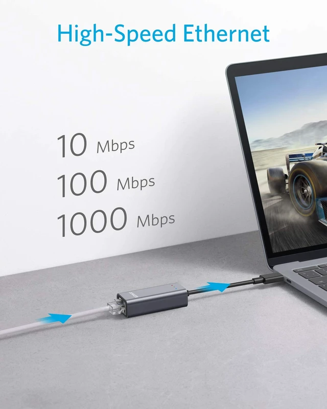 Alt view image 3 of 7 - USB C to Ethernet Adapter, Portable 1-Gigabit Network Hub, 10/100/1000 Mbps, for MacBook Pro, iPad Pro 2019/2018, ChromeBook, XPS, Galaxy S9/S8, and More