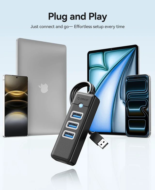 Alt view image 7 of 7 - USB to Ethernet Hub with 50cm Cable, 3 Ports USB Hub with RJ45 | Multiports Network Adapter with 3xUSB-A 3.0, RJ45 Gigabit, 5Gbps USB-Splitter for Windows, Mac OS, MacBook, Laptop