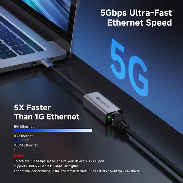 Alt view image 2 of 7 - USB C to 5Gb Ethernet Adapter, 5 Gigabit Ethernet to USB C | 5000Mbps Ethernet to USB C, Compatible with USB4, Thunderbolt 5/4, MacBook, Laptops, and USB-C Devices