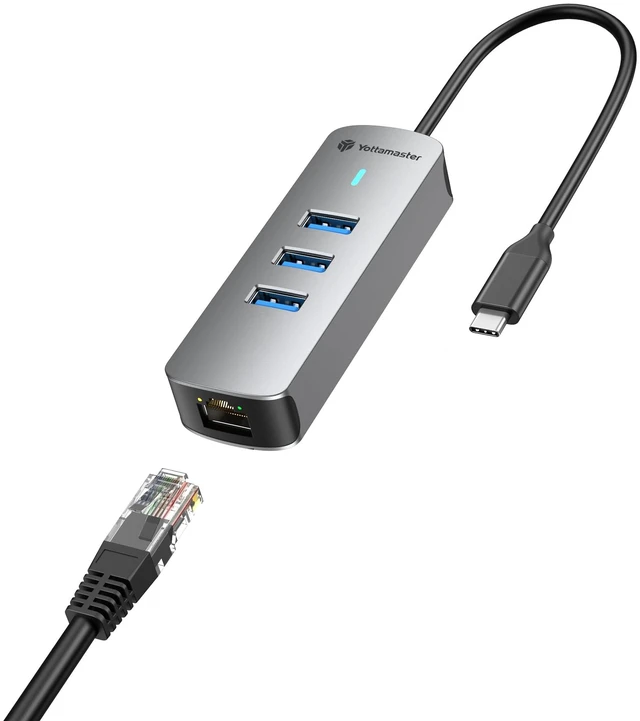Main image of 4-in-1 USB-C to Ethernet Adapter with 2.5Gbps Gigabit Ethernet 3X USB-A 3.0 Ports, Aluminum LAN Converter, Plug and Play for MacBook Pro/Air, XPS, Windows, Mac OS, Linux, NAS