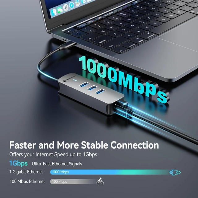 Alt view image 4 of 7 - 4-in-1 USB-C to Ethernet Adapter with 2.5Gbps Gigabit Ethernet 3X USB-A 3.0 Ports, Aluminum LAN Converter, Plug and Play for MacBook Pro/Air, XPS, Windows, Mac OS, Linux, NAS