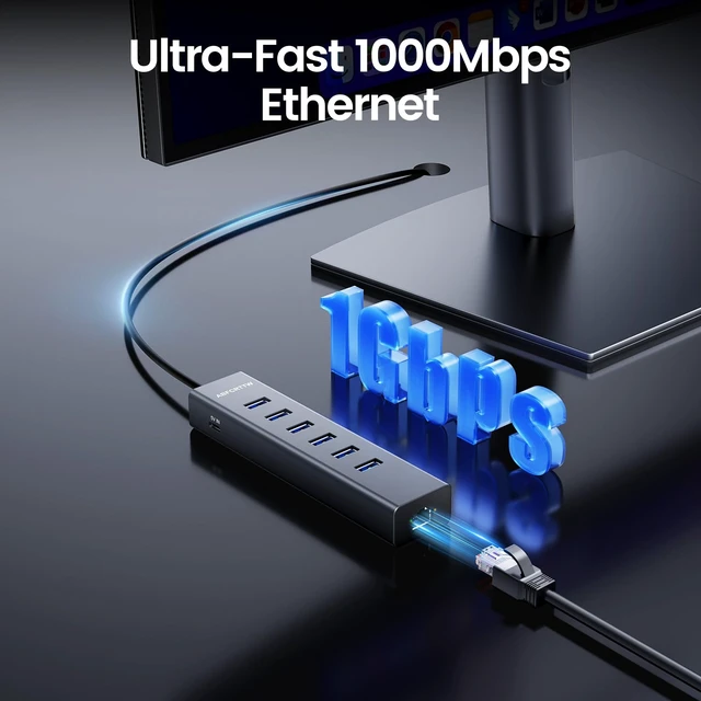 Alt view image 3 of 7 - 4FT USB to Ethernet Adapter with 1Gbps Ethernet & 6 USB 3.0 Port | 7-in-1 USB Hub 3.0 Multiport Adapter, USB Ethernet Adapter for Desktop, Laptop, MacBook, XPS Windows