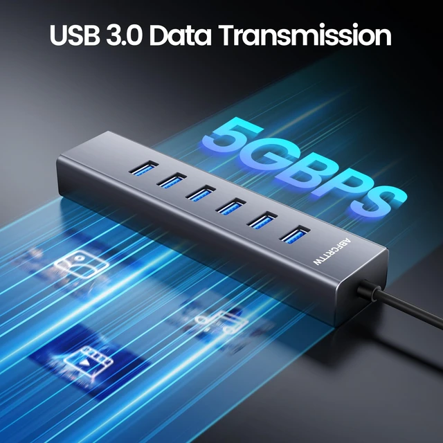Alt view image 4 of 7 - 4FT USB to Ethernet Adapter with 1Gbps Ethernet & 6 USB 3.0 Port | 7-in-1 USB Hub 3.0 Multiport Adapter, USB Ethernet Adapter for Desktop, Laptop, MacBook, XPS Windows