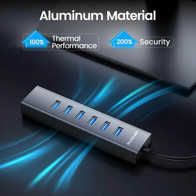 Alt view image 7 of 7 - 4FT USB to Ethernet Adapter with 1Gbps Ethernet & 6 USB 3.0 Port | 7-in-1 USB Hub 3.0 Multiport Adapter, USB Ethernet Adapter for Desktop, Laptop, MacBook, XPS Windows