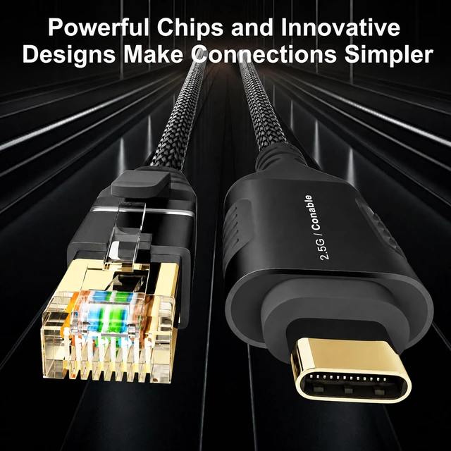 Alt view image 3 of 6 - 2.5G USB C to Ethernet Cable 4 FT, High Speed USB C to RJ45 Network Cord | Directly Connected, Aluminum, Braided, USB-C to CAT6 FTP Compatible with MacBook, iPad Pro, XPS, Surface Pro, iPhone 17 16