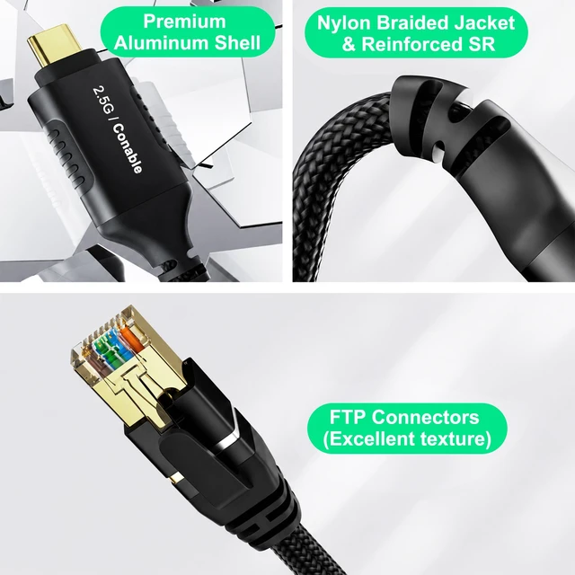 Alt view image 4 of 6 - 2.5G USB C to Ethernet Cable 4 FT, High Speed USB C to RJ45 Network Cord | Directly Connected, Aluminum, Braided, USB-C to CAT6 FTP Compatible with MacBook, iPad Pro, XPS, Surface Pro, iPhone 17 16