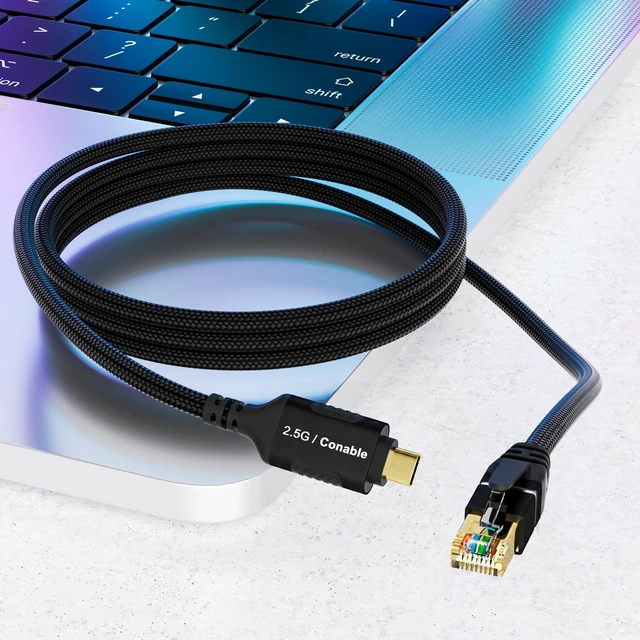 Alt view image 6 of 6 - 2.5G USB C to Ethernet Cable 4 FT, High Speed USB C to RJ45 Network Cord | Directly Connected, Aluminum, Braided, USB-C to CAT6 FTP Compatible with MacBook, iPad Pro, XPS, Surface Pro, iPhone 17 16