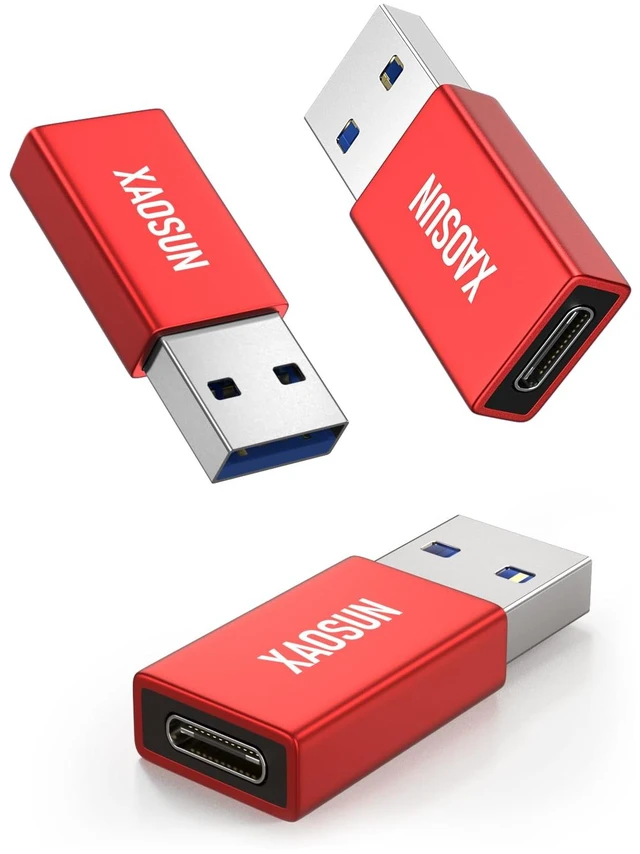 Main image of 10Gbps USB A to USB C Adapter, USB to USB C Converter, Red 3-Pack | USB C to USB 3.2 Adapter, QC5.0 100W Fast Charging for iPhone 17/16/15 Plus Pro Max, Data Transfer for Laptop, PC, Quest Link