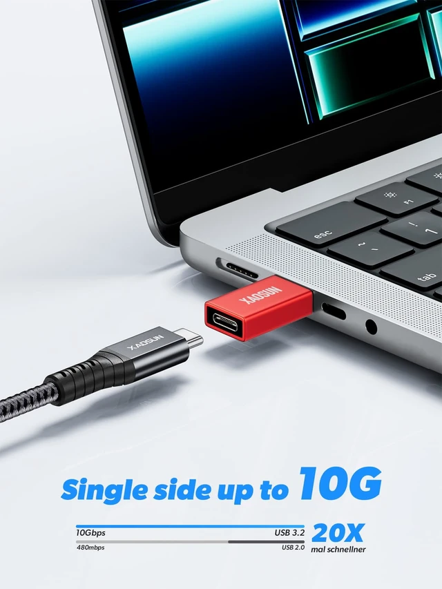 Alt view image 2 of 6 - 10Gbps USB A to USB C Adapter, USB to USB C Converter, Red 3-Pack | USB C to USB 3.2 Adapter, QC5.0 100W Fast Charging for iPhone 17/16/15 Plus Pro Max, Data Transfer for Laptop, PC, Quest Link