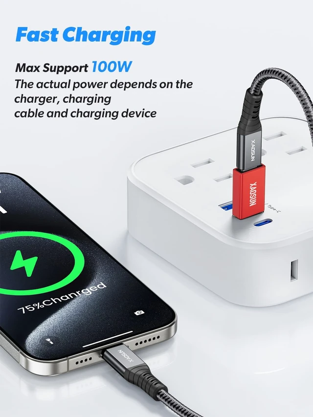 Alt view image 3 of 6 - 10Gbps USB A to USB C Adapter, USB to USB C Converter, Red 3-Pack | USB C to USB 3.2 Adapter, QC5.0 100W Fast Charging for iPhone 17/16/15 Plus Pro Max, Data Transfer for Laptop, PC, Quest Link