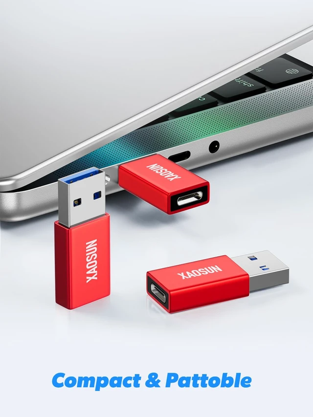 Alt view image 6 of 6 - 10Gbps USB A to USB C Adapter, USB to USB C Converter, Red 3-Pack | USB C to USB 3.2 Adapter, QC5.0 100W Fast Charging for iPhone 17/16/15 Plus Pro Max, Data Transfer for Laptop, PC, Quest Link