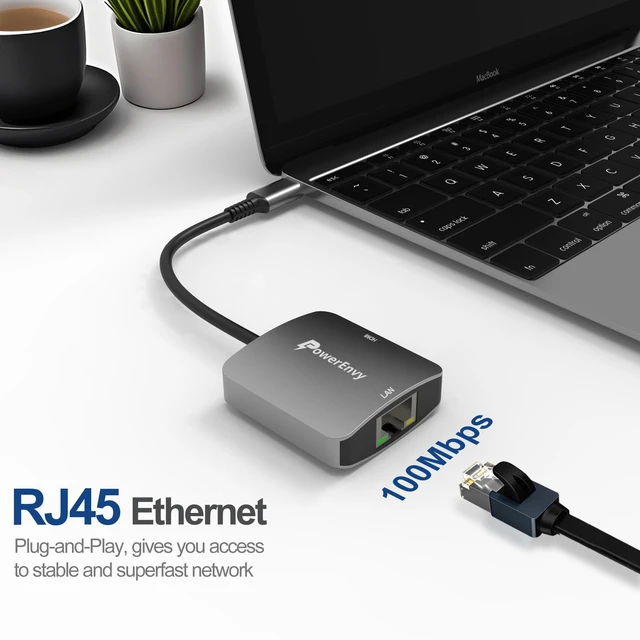 Alt view image 3 of 6 - USB-C to HDMI & Ethernet Cable Hub Adapter 4K HDMI, Ethernet 100M LAN, Aluminum Portable Type-C Hub for MacBook Pro/Air, iPad Pro, XPS, MateBook & More