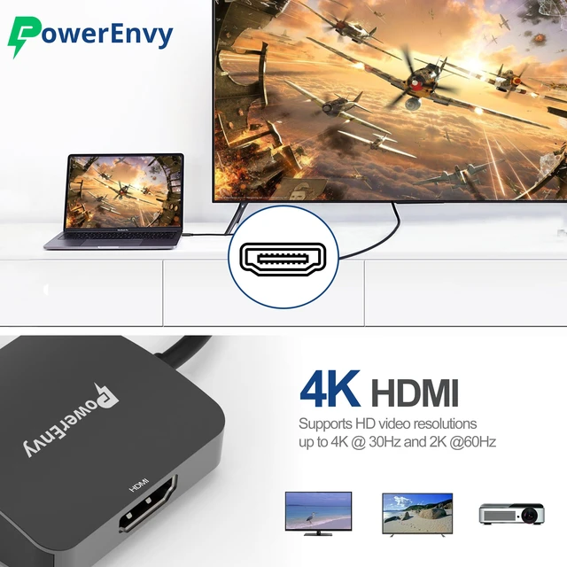 Alt view image 4 of 6 - USB-C to HDMI & Ethernet Cable Hub Adapter 4K HDMI, Ethernet 100M LAN, Aluminum Portable Type-C Hub for MacBook Pro/Air, iPad Pro, XPS, MateBook & More