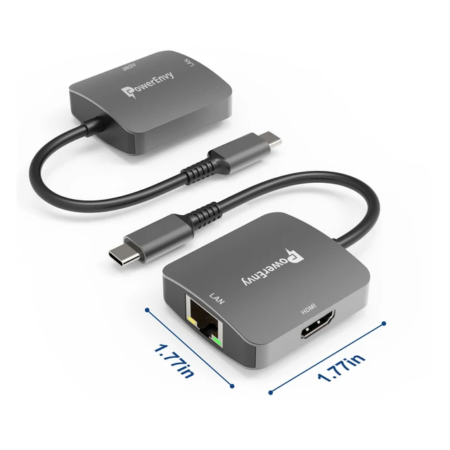 Alt view image 5 of 6 - USB-C to HDMI & Ethernet Cable Hub Adapter 4K HDMI, Ethernet 100M LAN, Aluminum Portable Type-C Hub for MacBook Pro/Air, iPad Pro, XPS, MateBook & More
