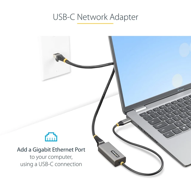Alt view image 3 of 6 - USB-C to Ethernet Adapter, 10/100/1000Mbps, 12in Attached Cable | USB 3.0 to Gigabit Ethernet Network Adapter, Driverless Install, US1GC30B2