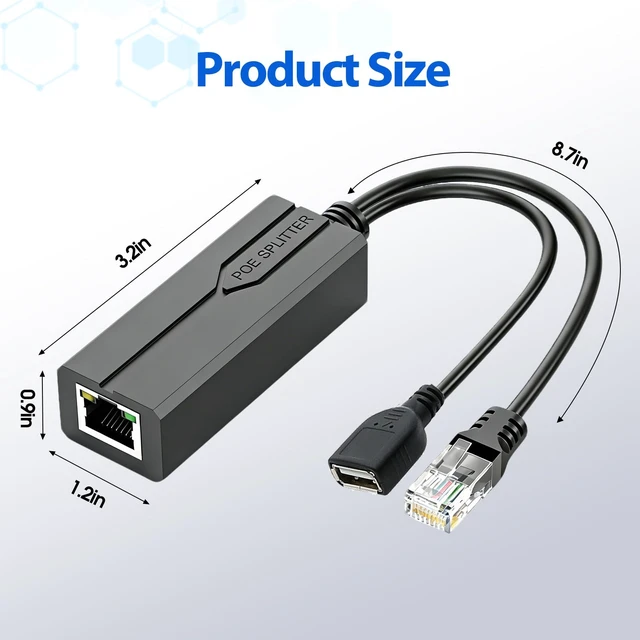 Alt view image 7 of 7 - Active PoE Splitter USB A 5V 2.4A, USB Female Power Over Ethernet Adapter IEEE 802.3af/at Compliant 48V to 5V, 10/100Mbps Isolated PoE to USB Type A Adapter for USB Cameras, Fire Stick, Tablet Mounts