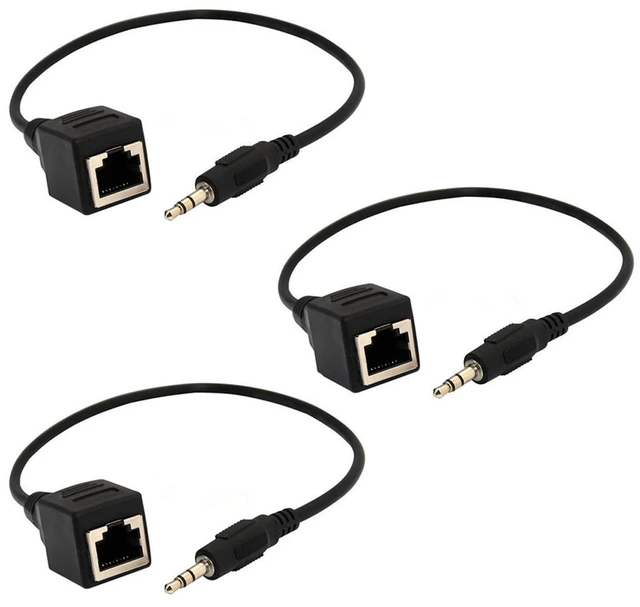 Main image of 3pcs 3.5mm 1/8" Stereo Male Plug to RJ45 Female Extender Over Cat5/Cat6 Socket Ethernet Adapter Cable (3.5M/RJ45F)