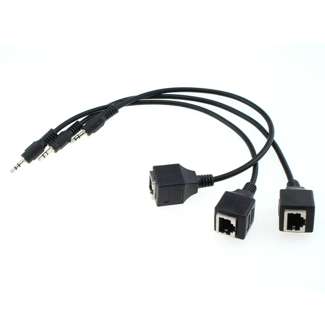 Alt view image 2 of 5 - 3pcs 3.5mm 1/8" Stereo Male Plug to RJ45 Female Extender Over Cat5/Cat6 Socket Ethernet Adapter Cable (3.5M/RJ45F)