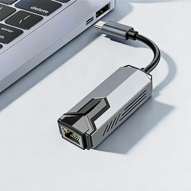 Alt view image 2 of 7 - 5000Mbps Ethernet Adapter Type C USB3.0 to RJ45 Cable Directly Connection Gigabit Networking for Laptop Accessories Ethernet Networking Adapter Gigabit Dongle Converter for