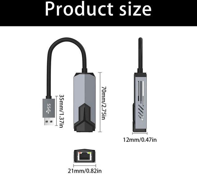 Alt view image 3 of 7 - 5000Mbps Ethernet Adapter Type C USB3.0 to RJ45 Cable Directly Connection Gigabit Networking for Laptop Accessories Ethernet Networking Adapter Gigabit Dongle Converter for