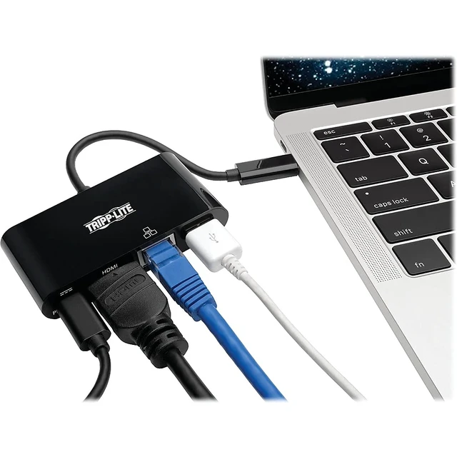 Alt view image 2 of 5 - USB-C Multiport Adapter Converter Docking Station, HDMI 4K @ 30Hz Video, USB-A Hub, Gigabit Ethernet, 60W Charging, Thunderbolt 3 USB-C Compatible, Black, 3-Year Warranty (U444-06N-H4GUBC)