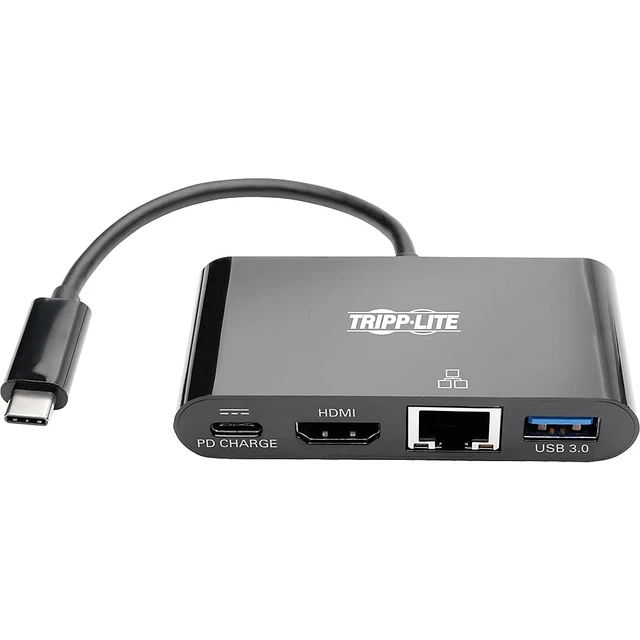 Alt view image 3 of 5 - USB-C Multiport Adapter Converter Docking Station, HDMI 4K @ 30Hz Video, USB-A Hub, Gigabit Ethernet, 60W Charging, Thunderbolt 3 USB-C Compatible, Black, 3-Year Warranty (U444-06N-H4GUBC)