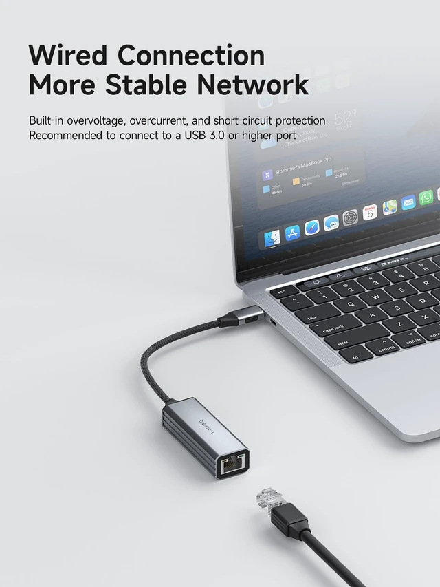 Alt view image 3 of 6 - USB C to Ethernet Adapter USB to Gigabit RJ45 Converter Network Hub | Portable USB Type-C to Gigabit RJ45 Network LAN Hub, Compatible for MacBook Pro/Air, iPhone 18/17/16 Pro Max, iPad Pro, XPS