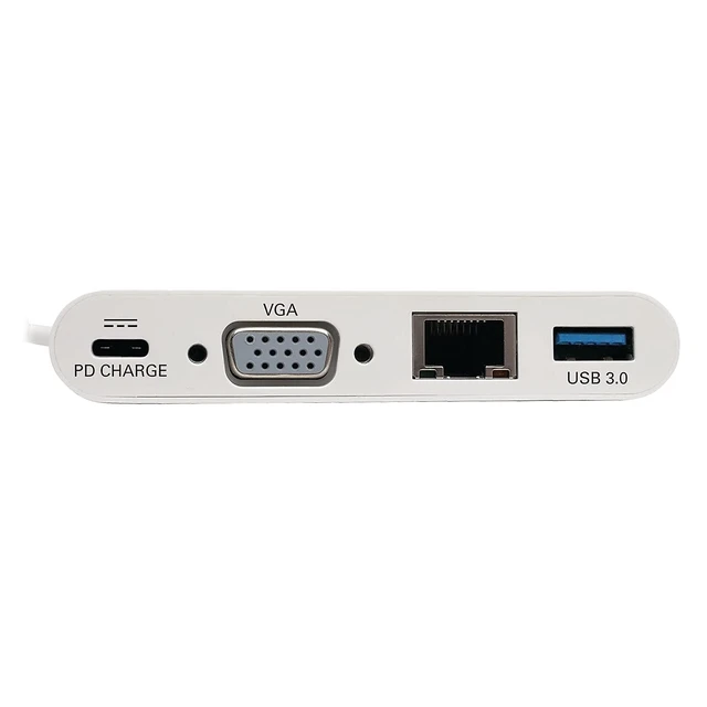 Alt view image 2 of 3 - USB-C Multiport Adapter Converter Docking Station, VGA 1080p @ 60Hz, USB-A Hub, 60W PD Charging Port, Gigabit Ethernet, Thunderbolt 3 Compatible, White, 3-Year Warranty (U444-06N-VGU-C)