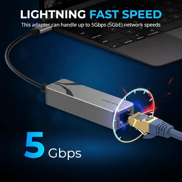 Alt view image 2 of 7 - USB-C to 5Gb Ethernet Adapter, 5GbE/2.5GbE Multi-Gig (NT-C5GA) | 5 Gigabit wired LAN, USB-C to RJ45, USB 3.2 Gen 2 for full 5Gbps, Windows/macOS/Linux, Not WiFi or cellular, Aluminum