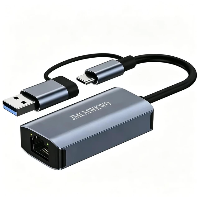 Main image of USB-A & USB-C to Ethernet Adapter, Aluminum Wired Network Dongle | Plug and Play Portable RJ45 Dongle for Nintendo Switch, Laptop, MacBook, Surface Pro, Windows, Linux. (Grey)