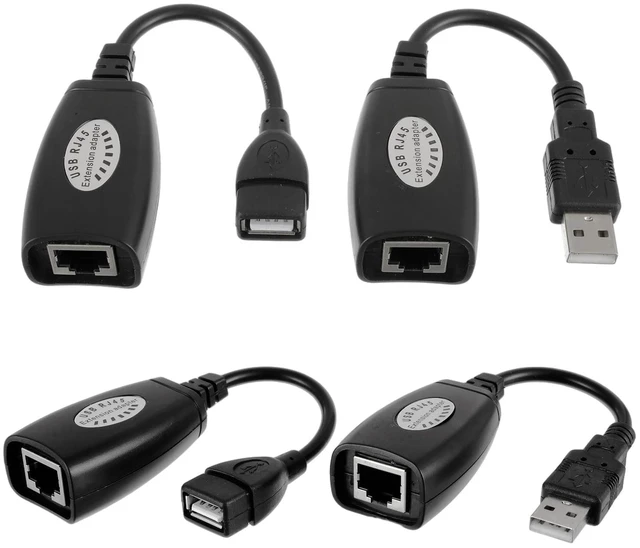 Main image of 2 Pairs USB RJ45 Extension Adapter, USB 2.0 to RJ45 LAN Extension | Adapter Over Cat5/Cat5e/Cat6 Cable Connector Compatible with Computers, Mobile Phones, Keyboards, U Disks, Printers