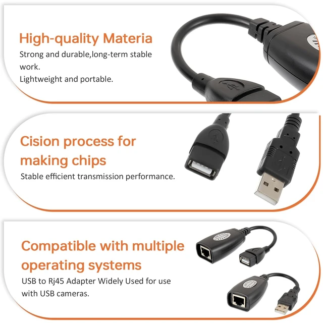 Alt view image 4 of 7 - 2 Pairs USB RJ45 Extension Adapter, USB 2.0 to RJ45 LAN Extension | Adapter Over Cat5/Cat5e/Cat6 Cable Connector Compatible with Computers, Mobile Phones, Keyboards, U Disks, Printers