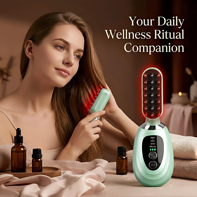 Alt view image 4 of 7 - 3-in-1 Facial Massager for Face Neck and Scalp (Green) | 7-Color LED Light Heating and Vibration, 3 Massage Heads, Birthday,Christmas Skin Care Beauty Gift for Women Men