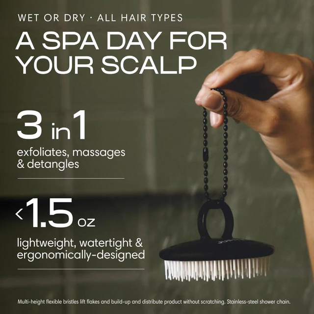 Alt view image 3 of 7 - Scalp Exfoliator - Scalp Massager Tool for Wet & Dry Hair - Ergonomic Detangler Brush - Dandruff Comb & Scrub to Remove Dandruff & Buildup and Support Circulation - Black/White