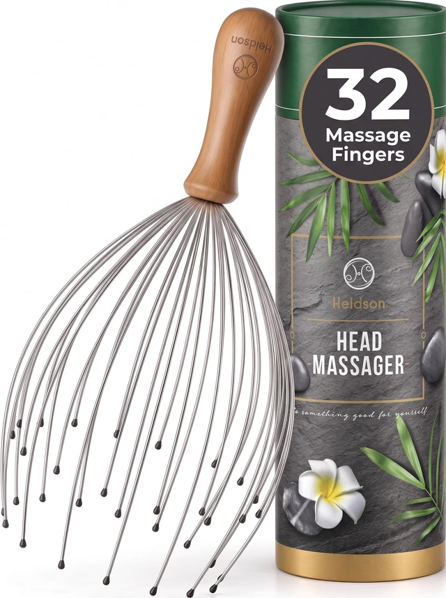 Main image of Wire Head Massager 32 Fingers Scalp Head Scratcher Whisk Tool | Dermatest "excellent", 32 flexible stainless steel fingers, manual head spa tool, tingling scalp & neck relaxation