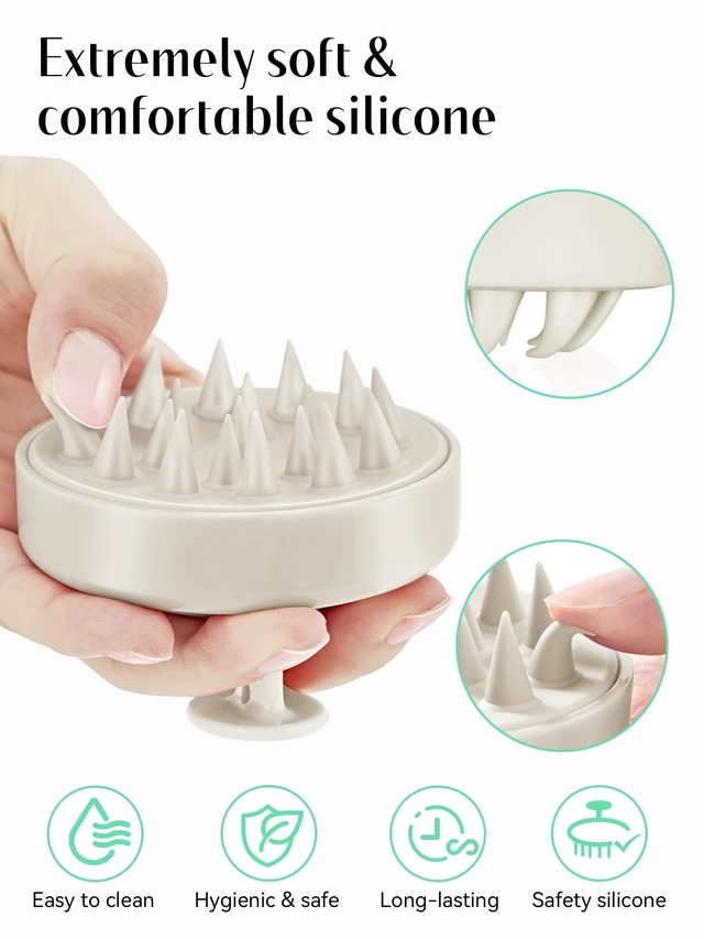 Alt view image 3 of 6 - Scalp Massager Hair Growth Scrubber for Dandruff Removal Hair Care | Silicone Head Massager Relaxing, Shampoo Brush Cleansing Exfoliating for All Hair Type, Easy-Grip, Bath Shower Accessories