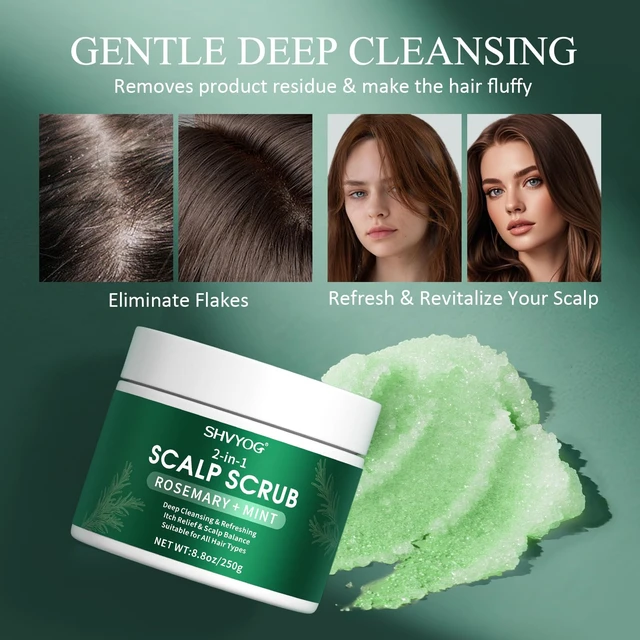 Alt view image 4 of 7 - Scalp Scrub, Anti-Dandruff Rosemary Exfoliator Scrub with Scalp Massager | Infused with Peppermint & Sea Salt, Detox Clarifying Exfoliator Shampoo for Deep Scalp Cleanse
