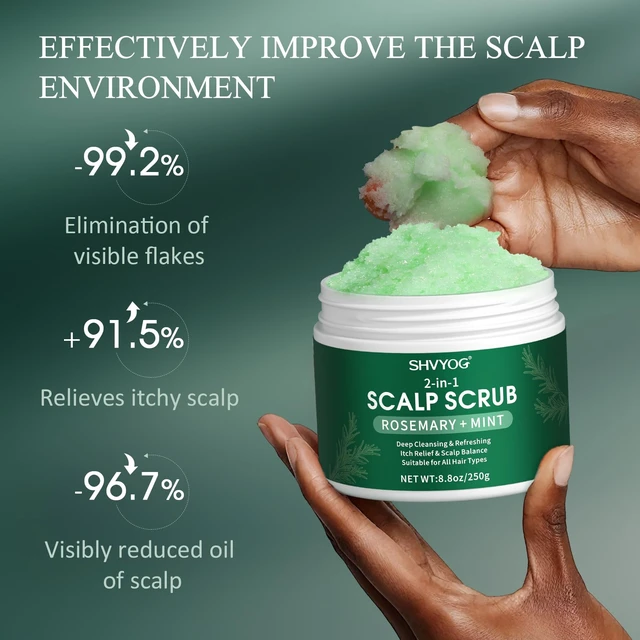 Alt view image 5 of 7 - Scalp Scrub, Anti-Dandruff Rosemary Exfoliator Scrub with Scalp Massager | Infused with Peppermint & Sea Salt, Detox Clarifying Exfoliator Shampoo for Deep Scalp Cleanse